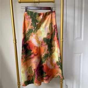 Colorful A-Line Skirt in Orange and Green